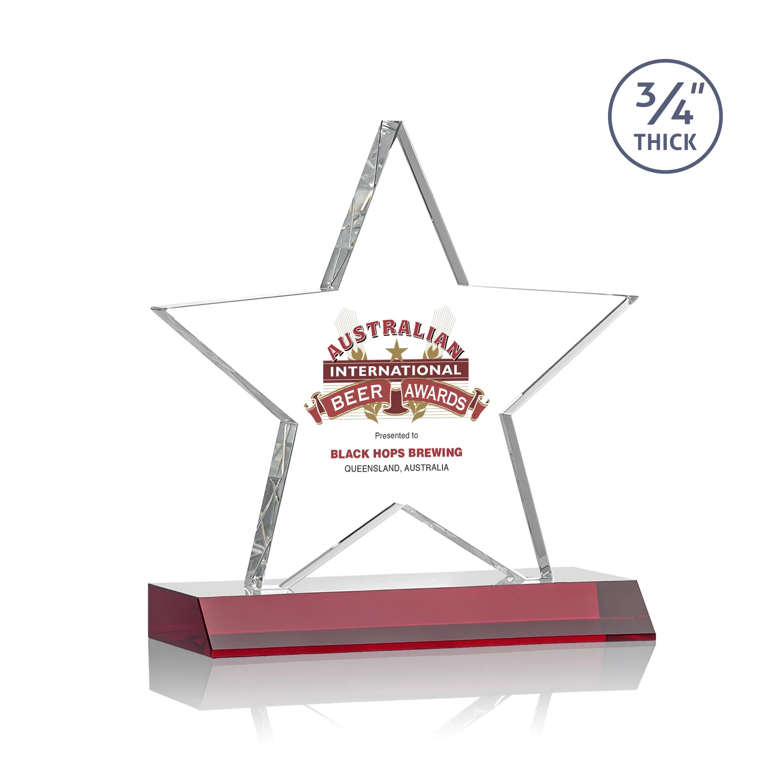 Custom printed Optical Crystal Star Award on Clear-Front Mitered Base for team milestone celebrations