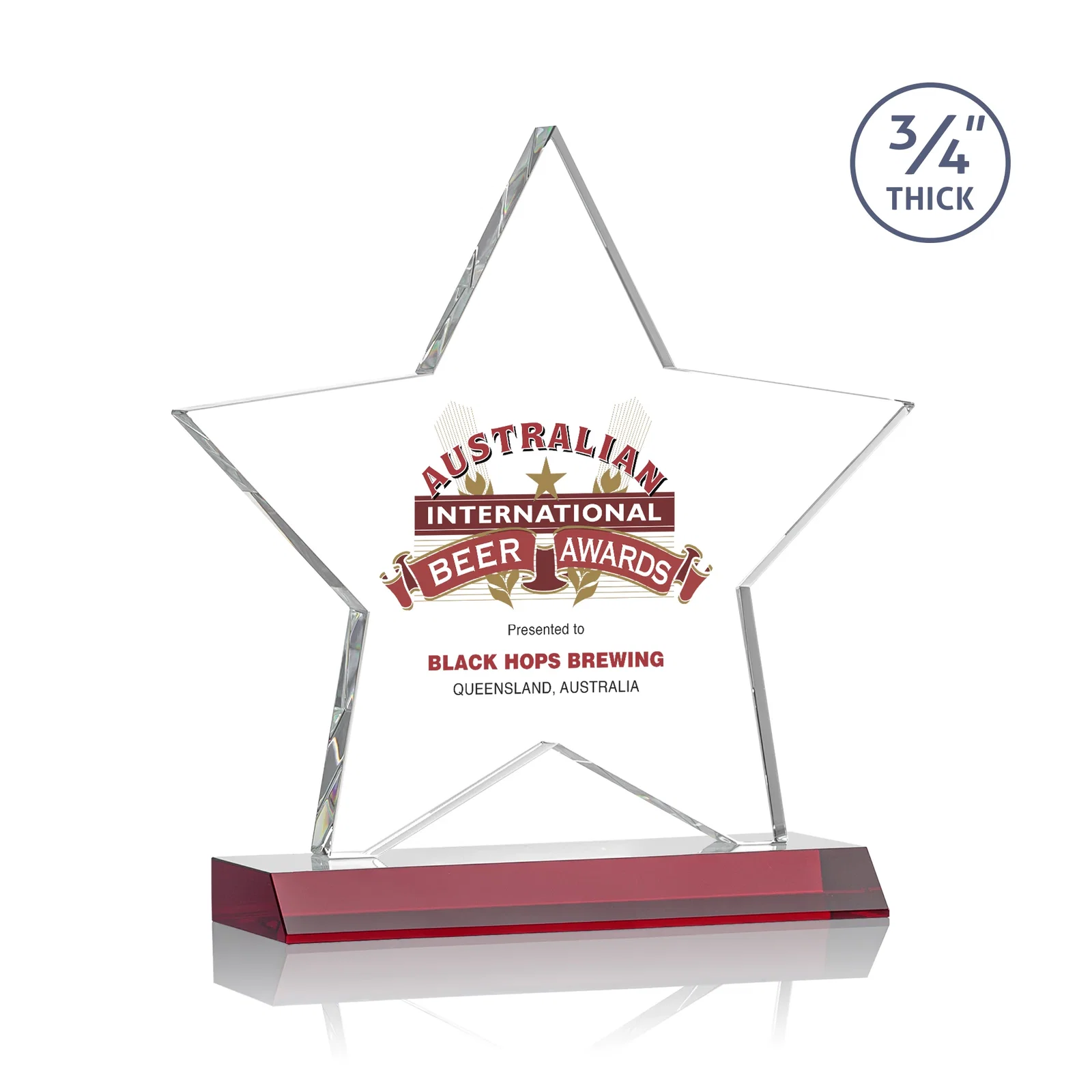 Custom printed Optical Crystal Star Award on Clear-Front Mitered Base for donor appreciation