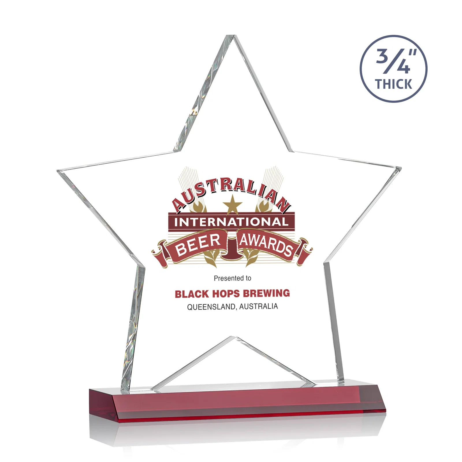 Custom printed Optical Crystal Star Award on Clear-Front Mitered Base for graduation ceremonies