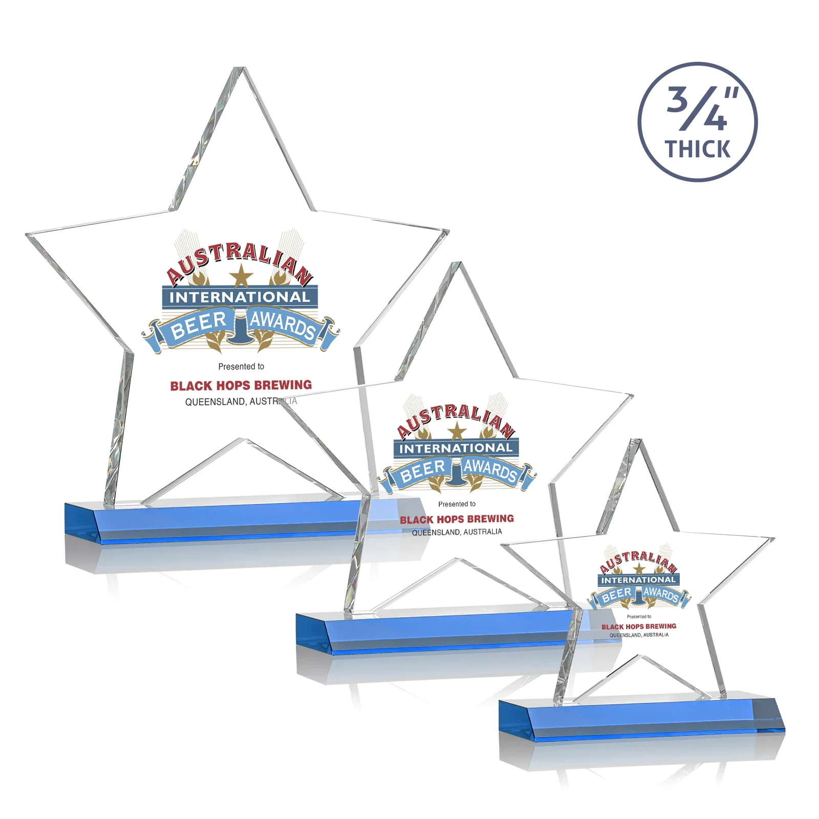 Custom printed Optical Crystal Star Award on Clear-Front Mitered Base for safety achievement programs