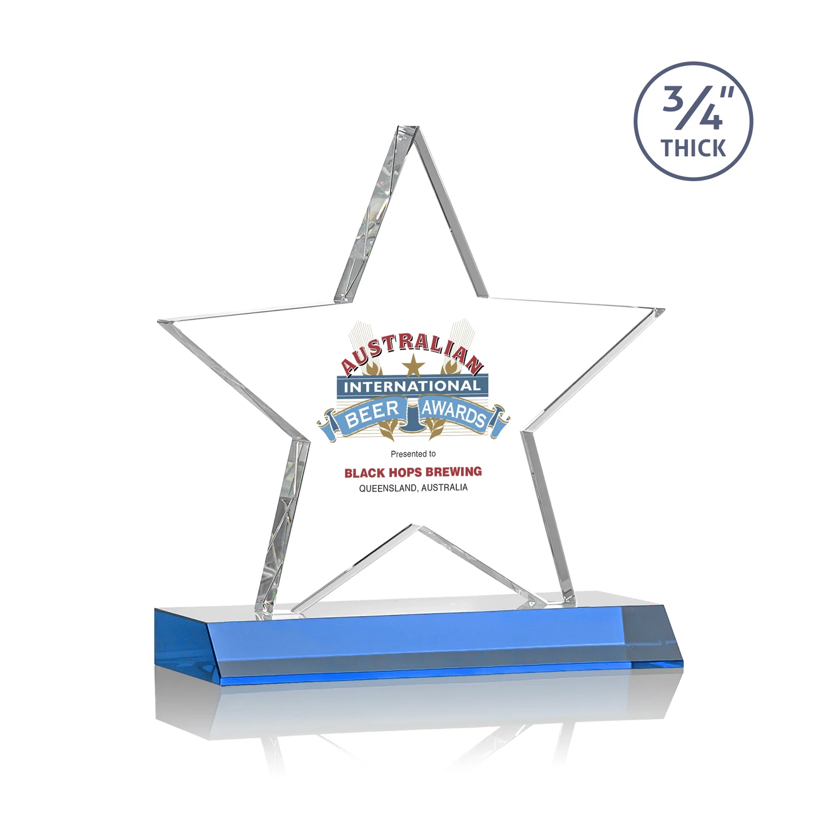 Custom printed Optical Crystal Star Award on Clear-Front Mitered Base for volunteer appreciation