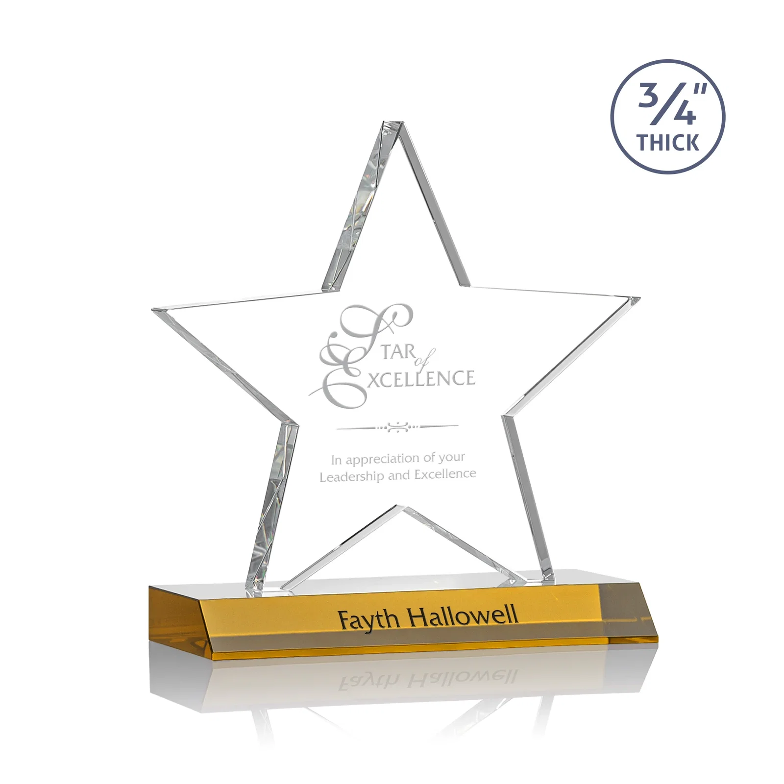 Custom Optical Crystal Star Award on Clear-Front Mitered Base for team milestone celebrations