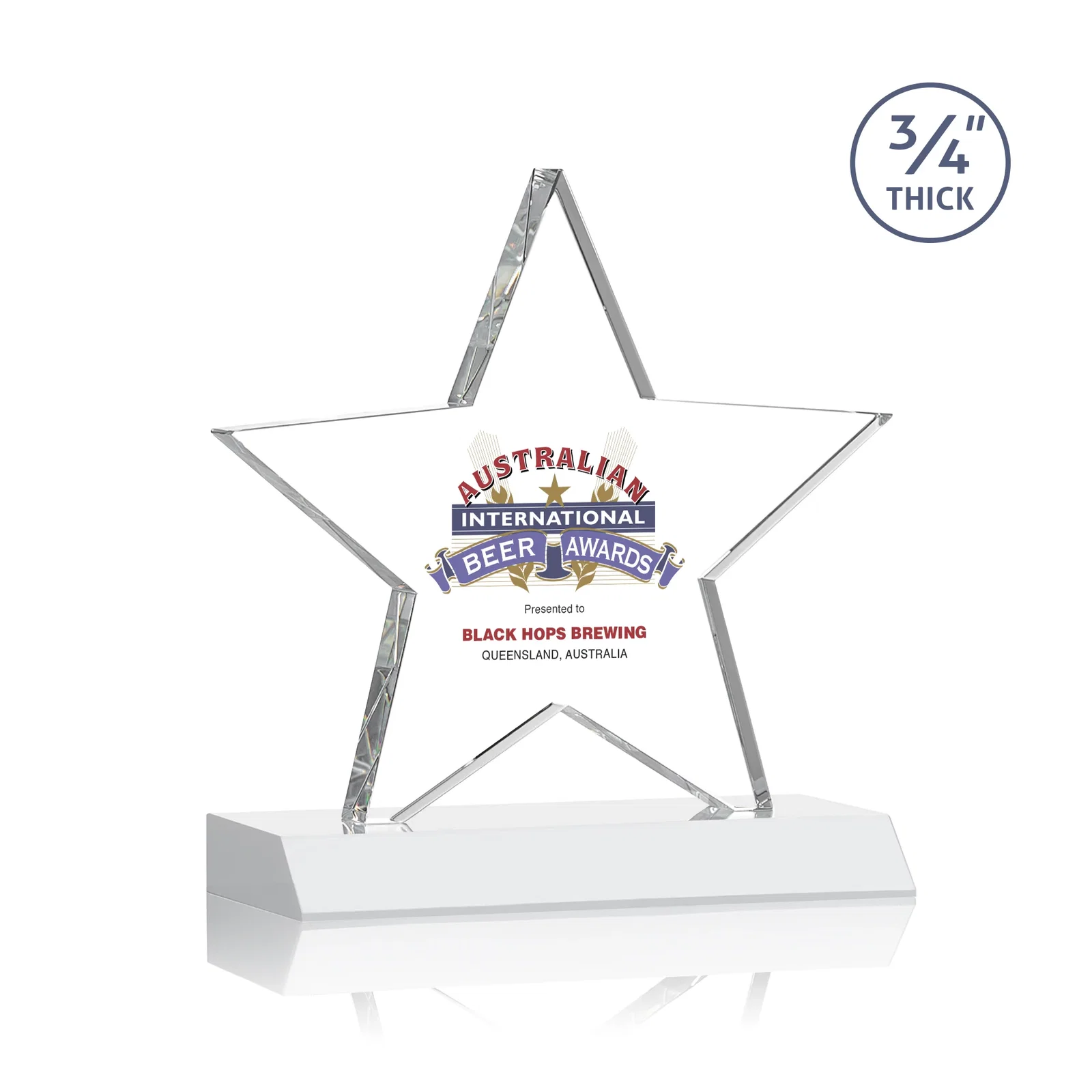 Customized Optical Crystal Star Award on Clear-Front Mitered Base for corporate award ceremonies