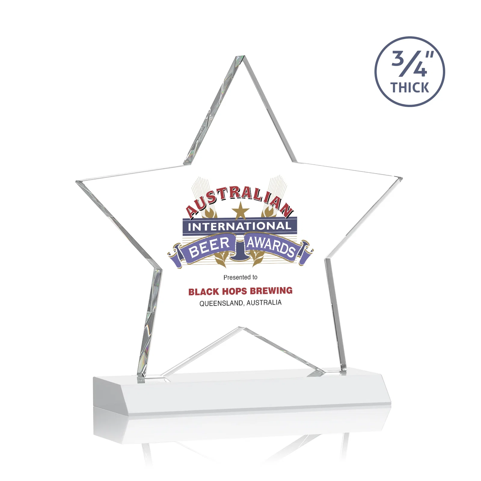 Customized Optical Crystal Star Award on Clear-Front Mitered Base for service anniversary gifts
