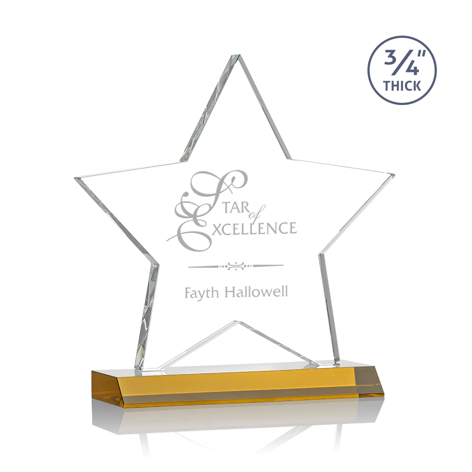 Custom Optical Crystal Star Award on Clear-Front Mitered Base for donor appreciation