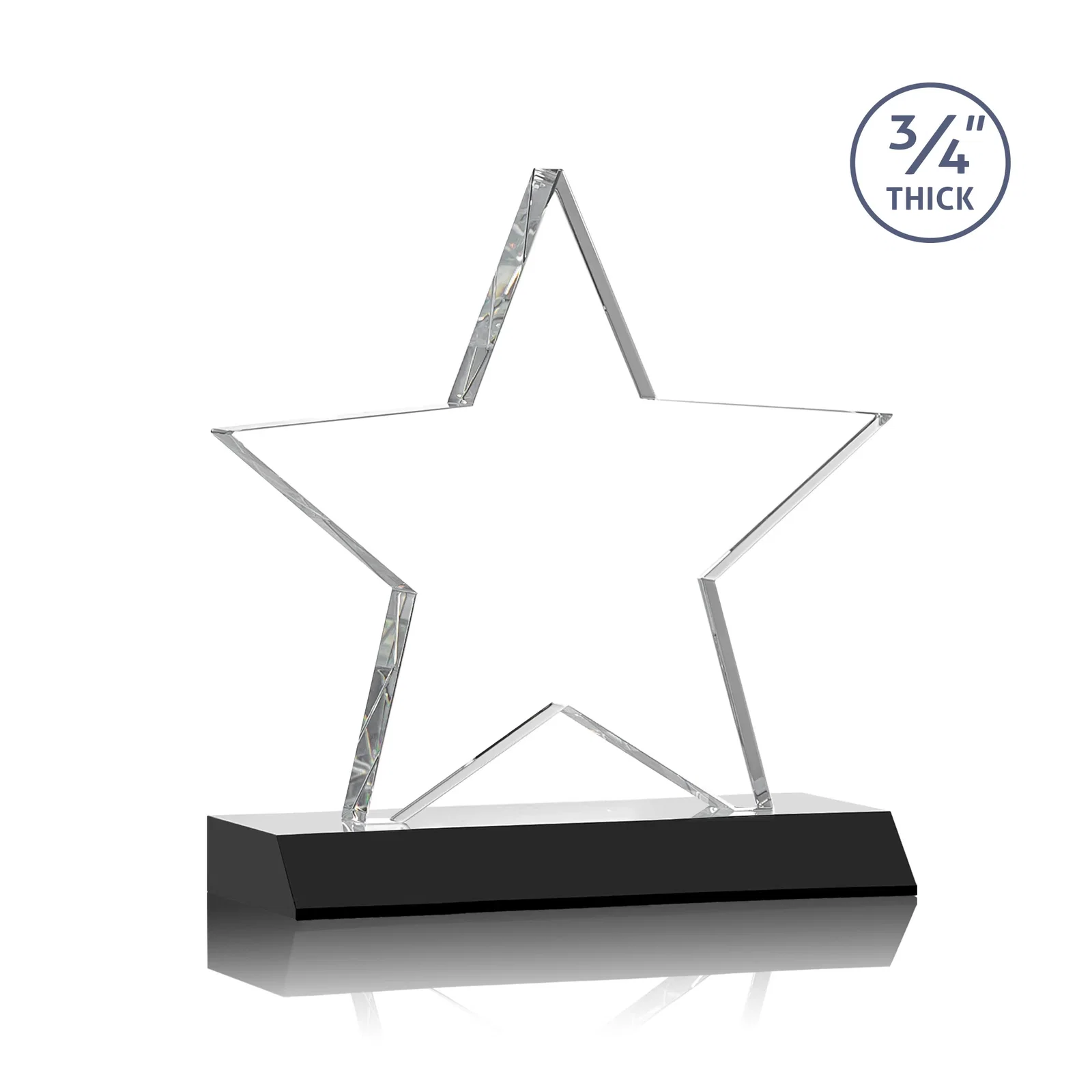 Custom engraved Optical Crystal Star Award on Clear-Front Mitered Base for corporate award ceremonies