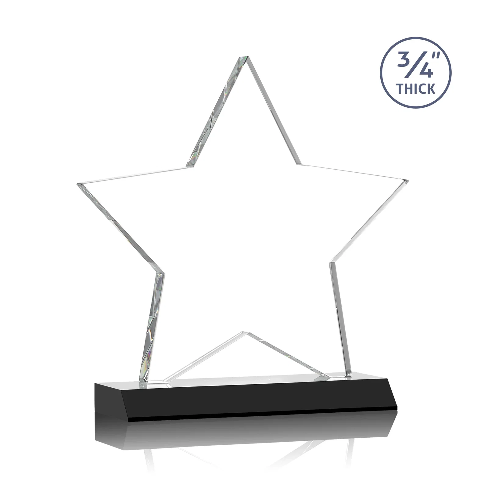 Custom engraved Optical Crystal Star Award on Clear-Front Mitered Base for service anniversary gifts