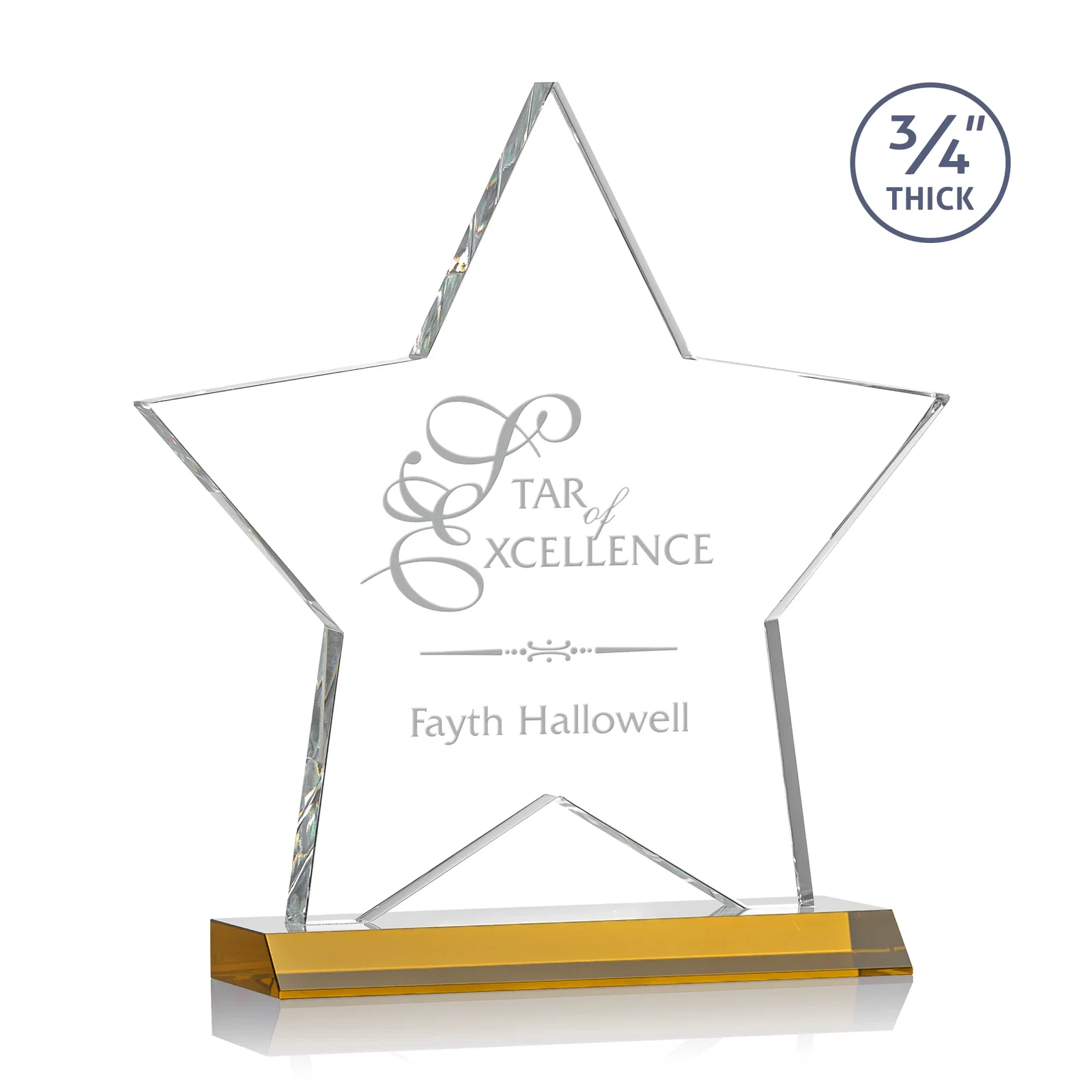 Custom Optical Crystal Star Award on Clear-Front Mitered Base for graduation ceremonies