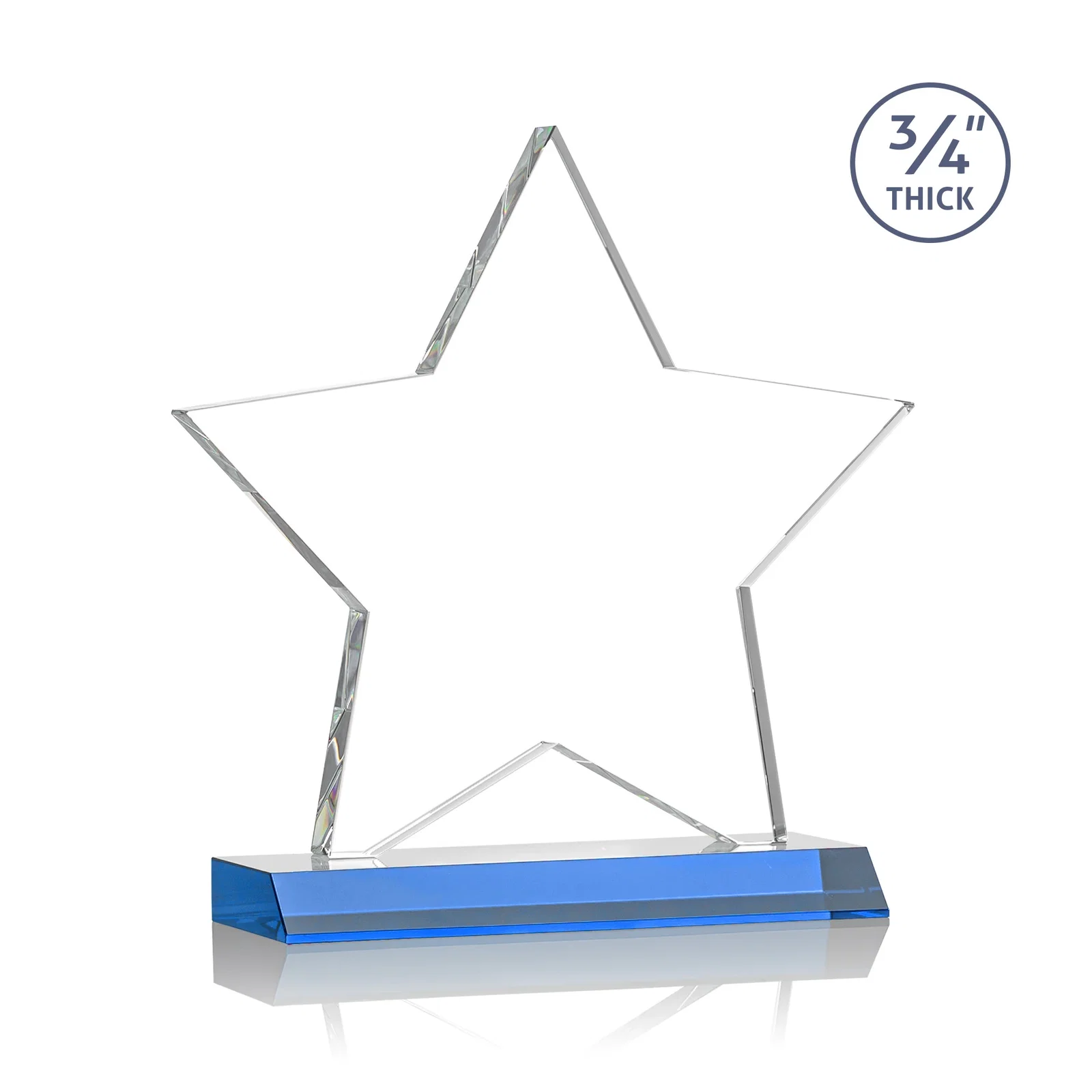 Custom engraved Optical Crystal Star Award on Clear-Front Mitered Base for company anniversary events