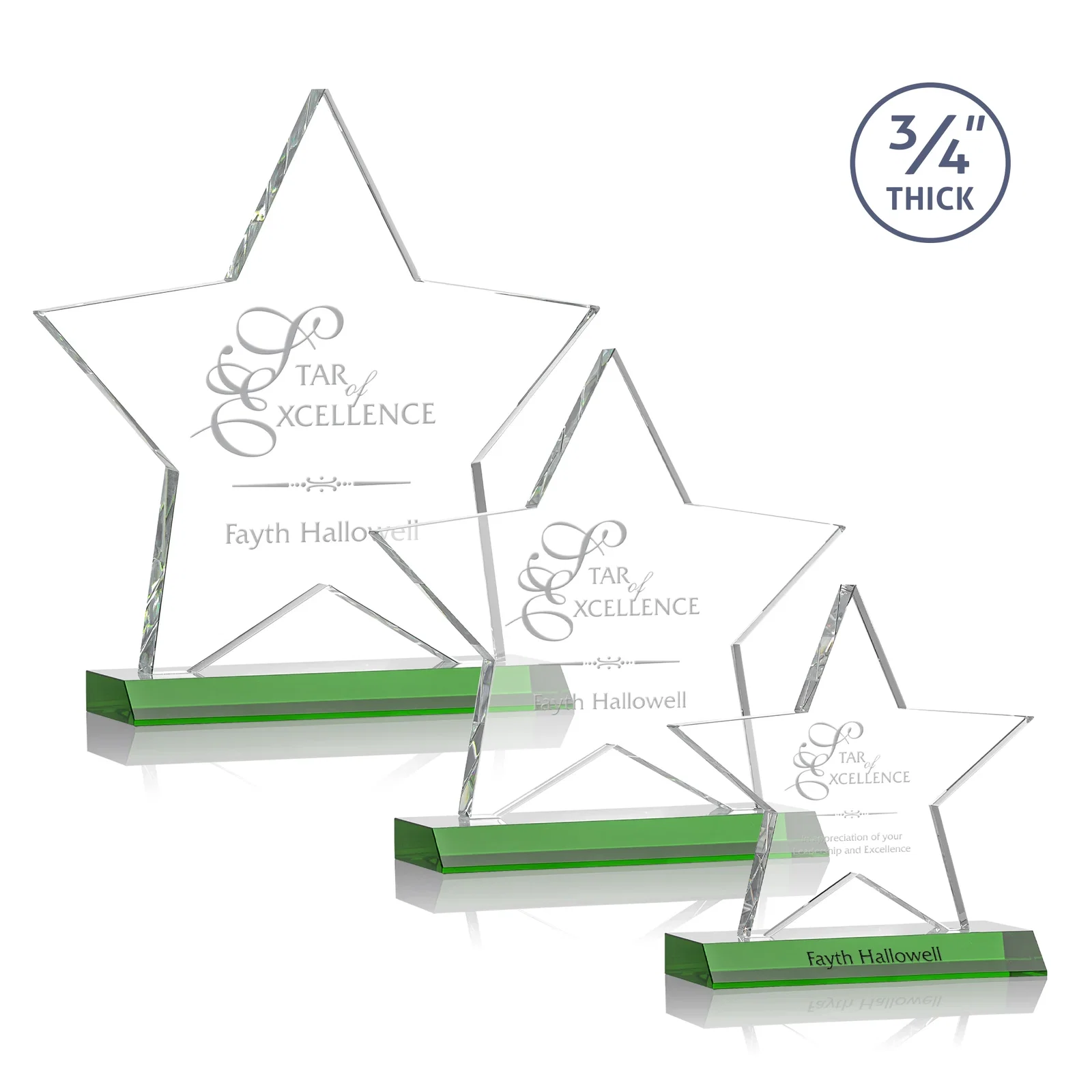 Custom Optical Crystal Star Award on Clear-Front Mitered Base for safety achievement programs