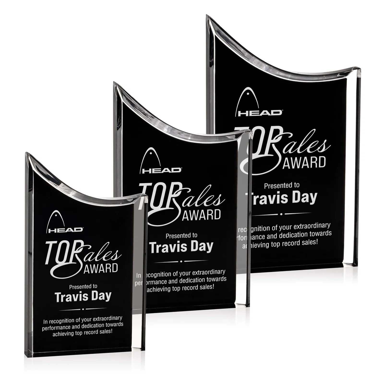 Custom Curved Acrylic Award with Black Background Panel for employee recognition