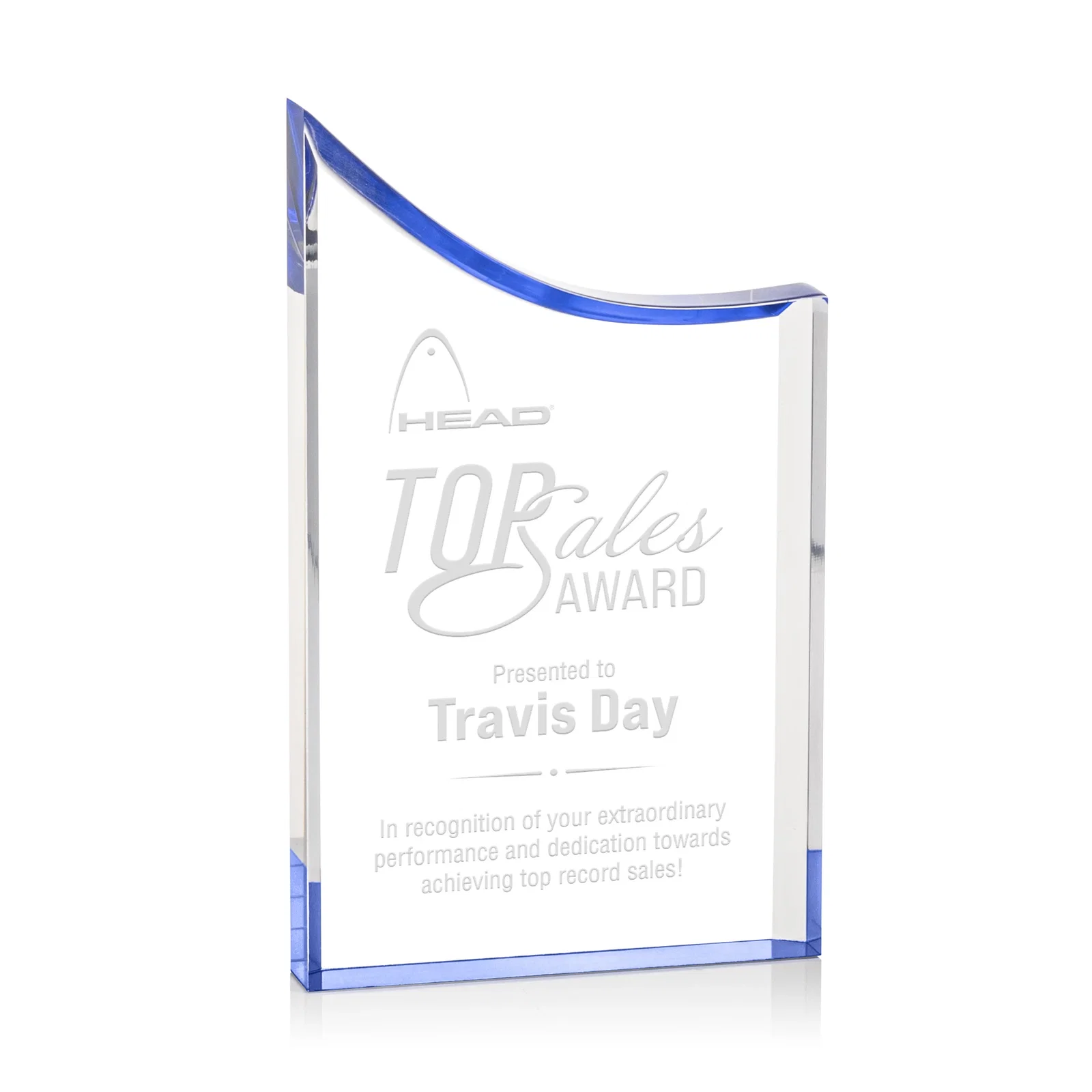 Custom Curved Acrylic Award with Black Background Panel for volunteer appreciation