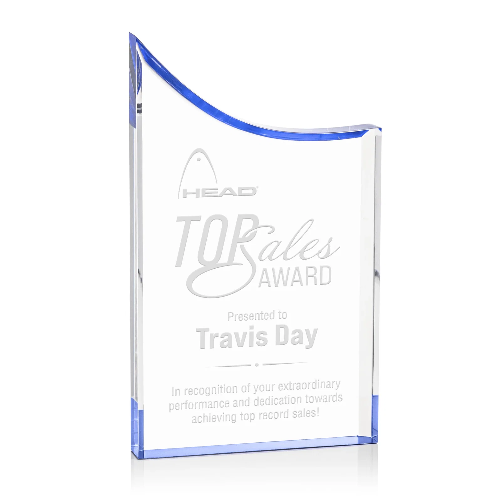 Custom Curved Acrylic Award with Black Background Panel for dealer and partner awards