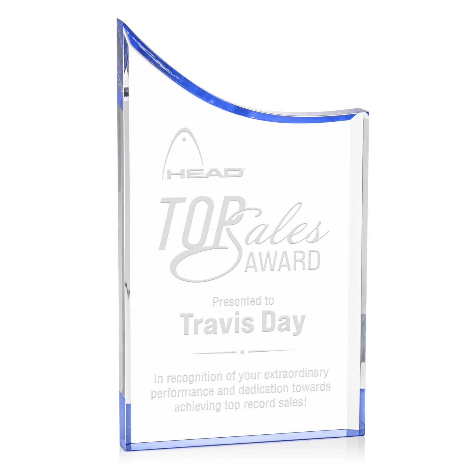 Custom Curved Acrylic Award with Black Background Panel for company anniversary events