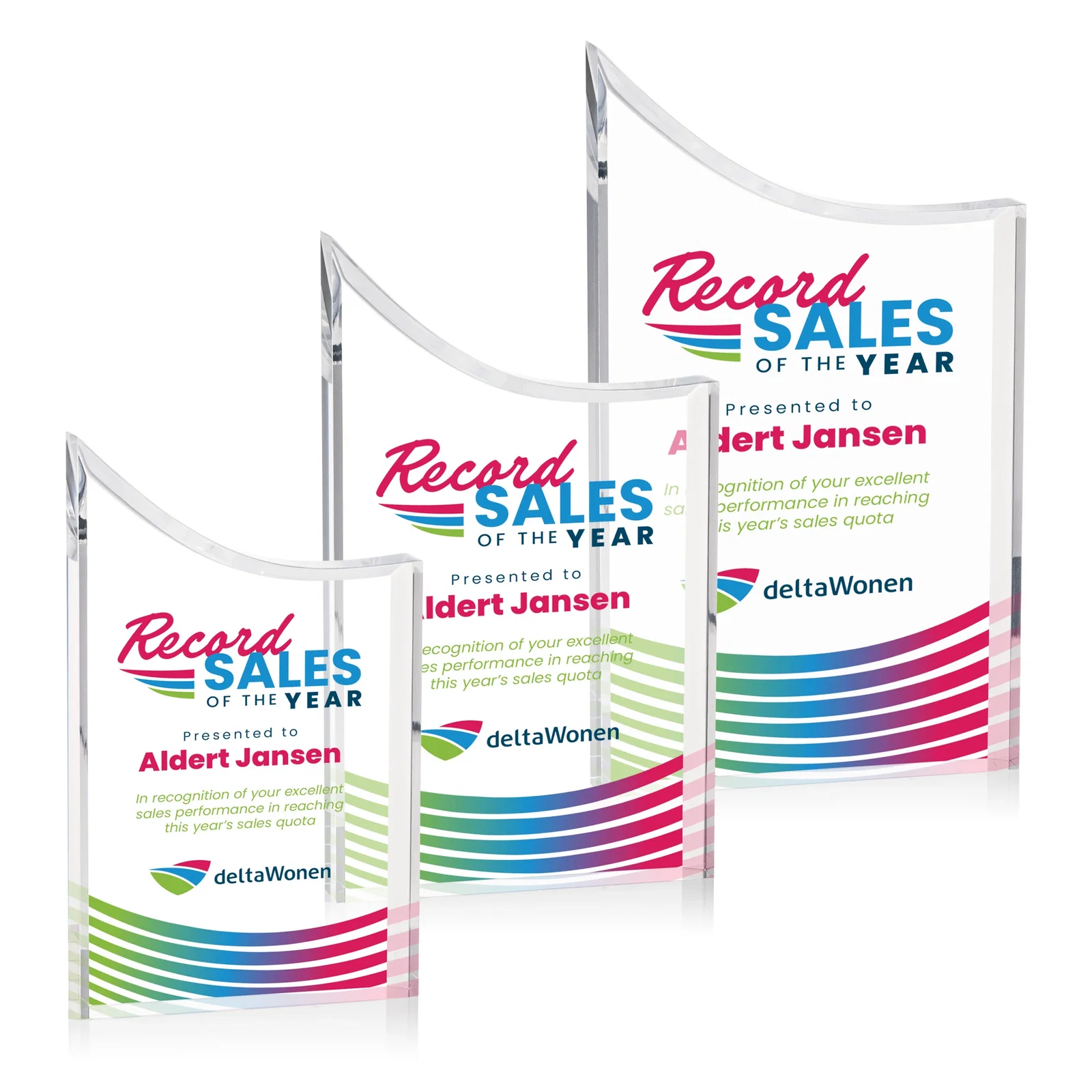 Personalized Curved Acrylic Award with Black Background Panel for employee recognition