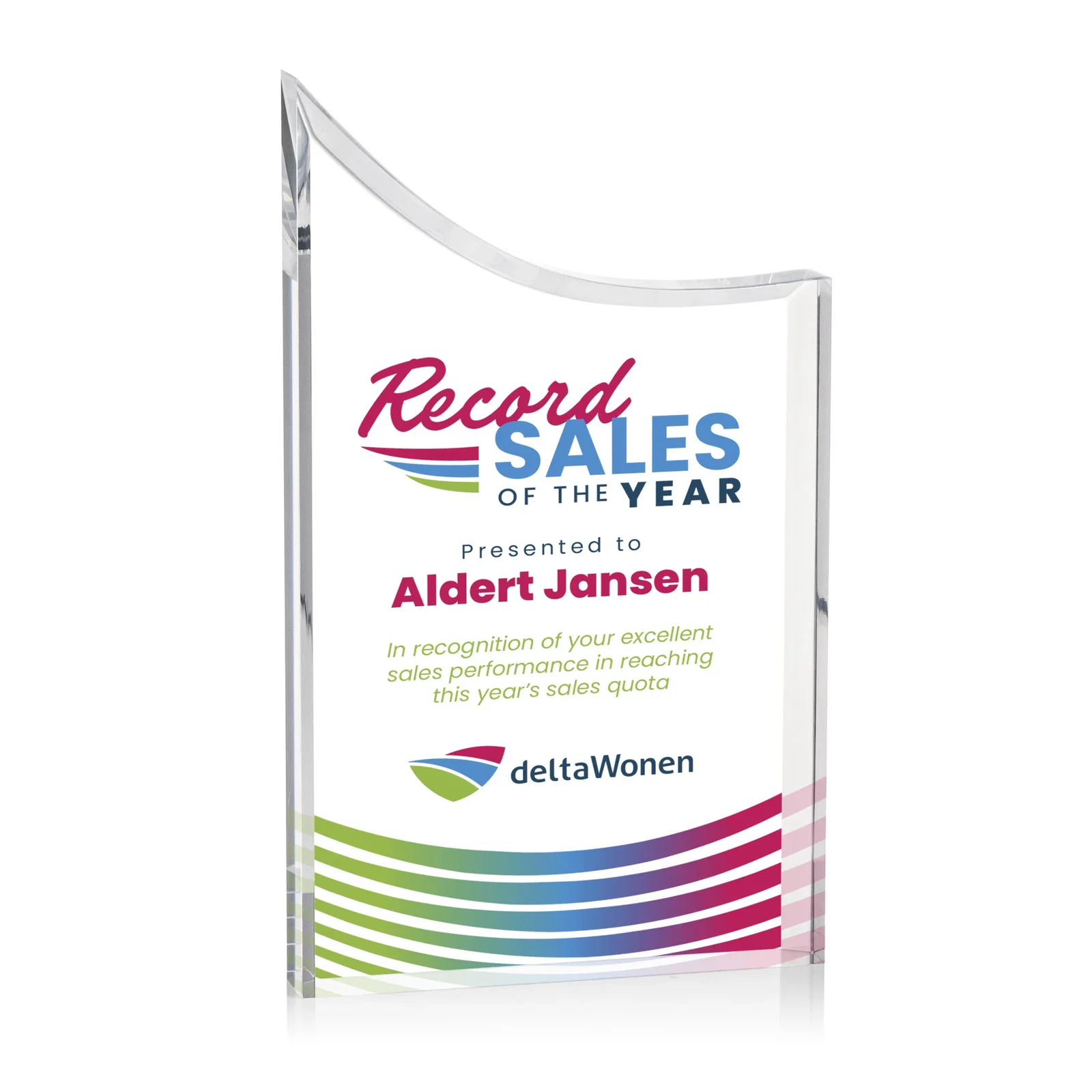 Personalized Curved Acrylic Award with Black Background Panel for service anniversary gifts
