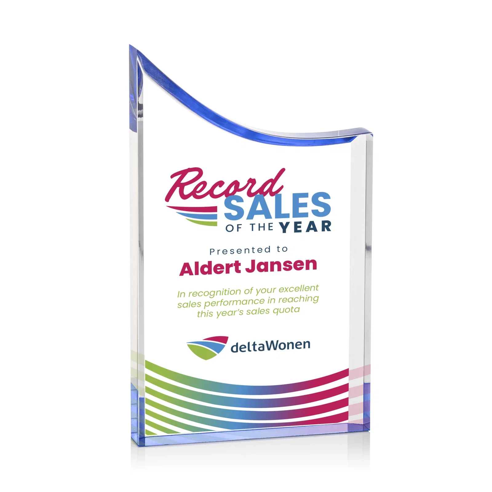 Personalized Curved Acrylic Award with Black Background Panel for volunteer appreciation