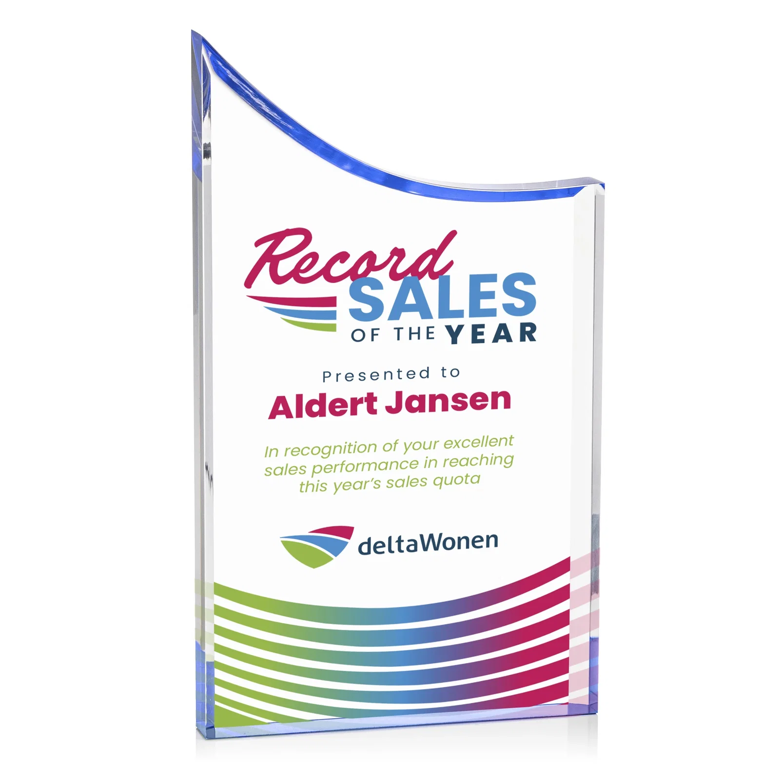 Personalized Curved Acrylic Award with Black Background Panel for company anniversary events