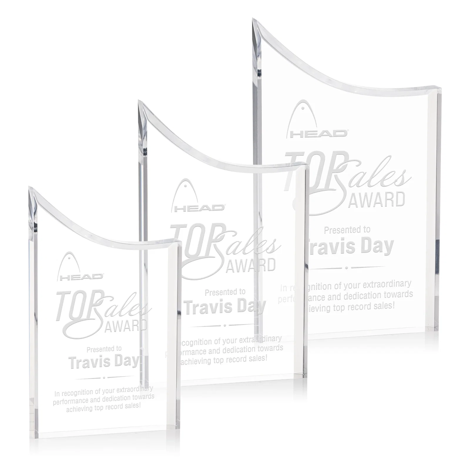 Custom Curved Acrylic Award with Black Background Panel for retirement presentations