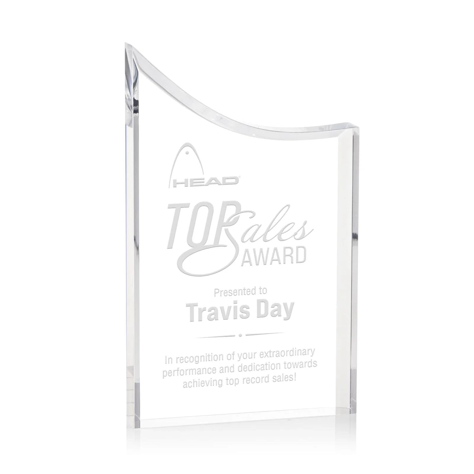 Custom Curved Acrylic Award with Black Background Panel for team milestone celebrations