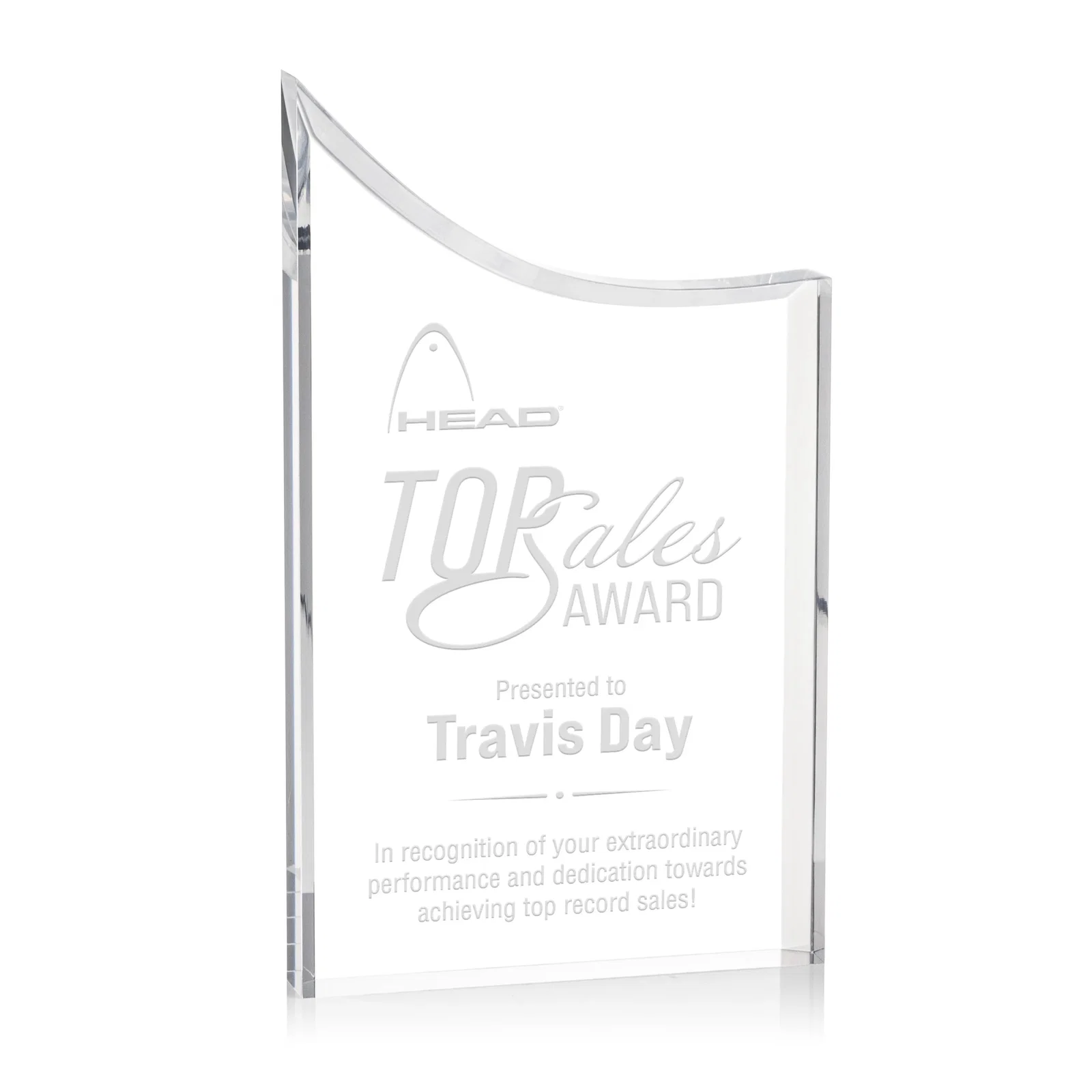 Custom Curved Acrylic Award with Black Background Panel for donor appreciation