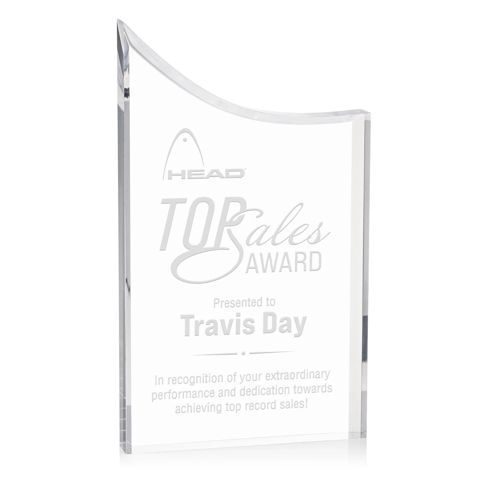 Custom Curved Acrylic Award with Black Background Panel for graduation ceremonies