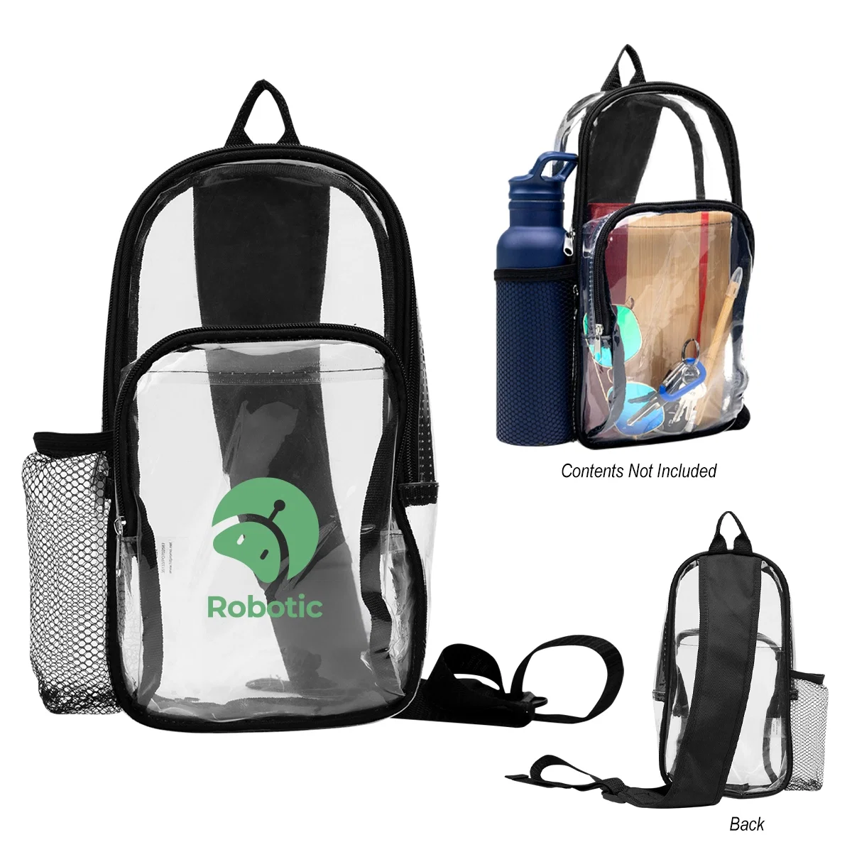 Clear crossbody sling bag trimmed in black