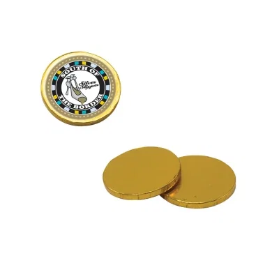 Foil wrapped chocolate coins measuring an inch and a half
