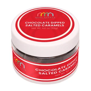Dark Chocolate Dipped Salted Caramels, Reusable Jar, 3-7 oz