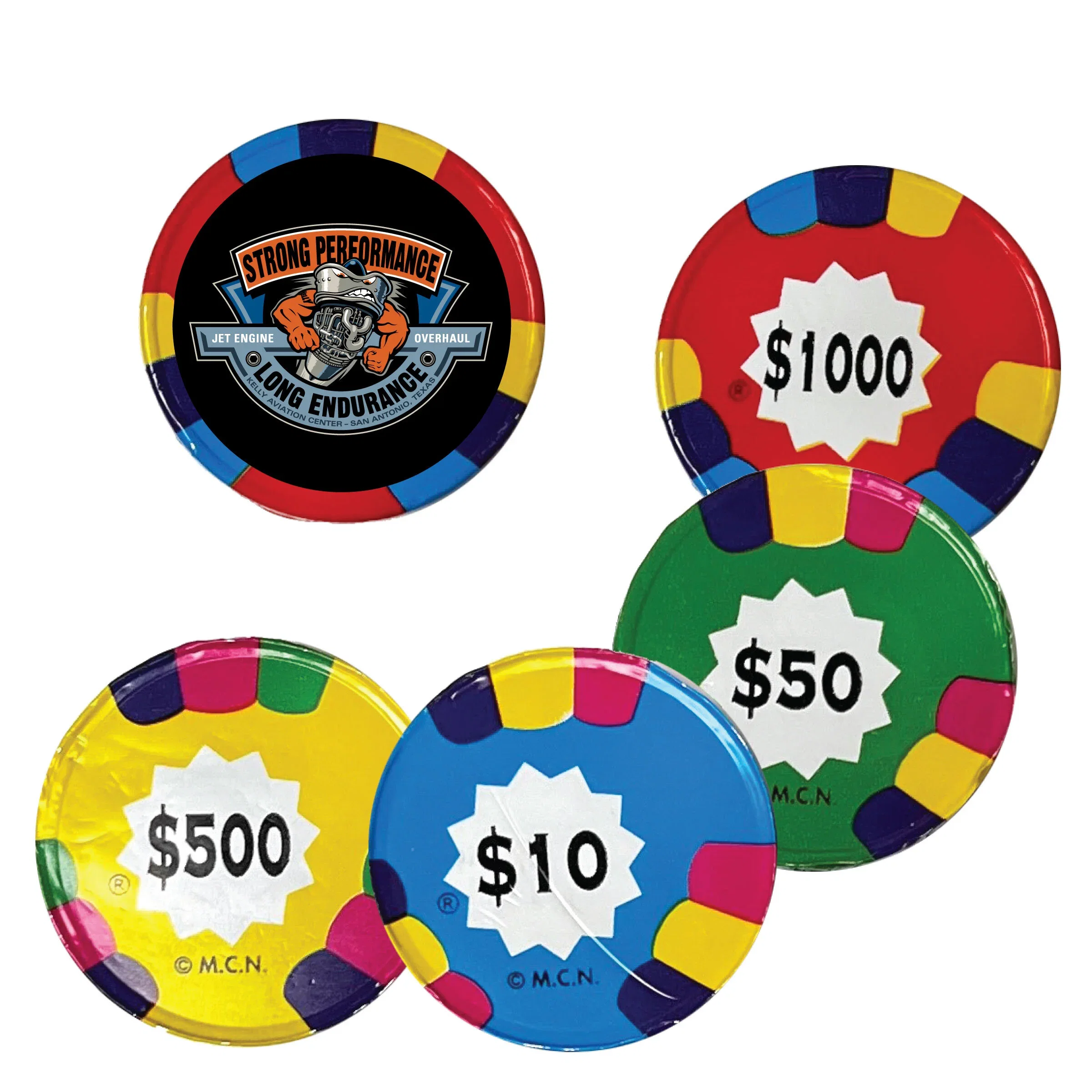 Foil wrapped chocolate poker chips shown in an assortment of colors
