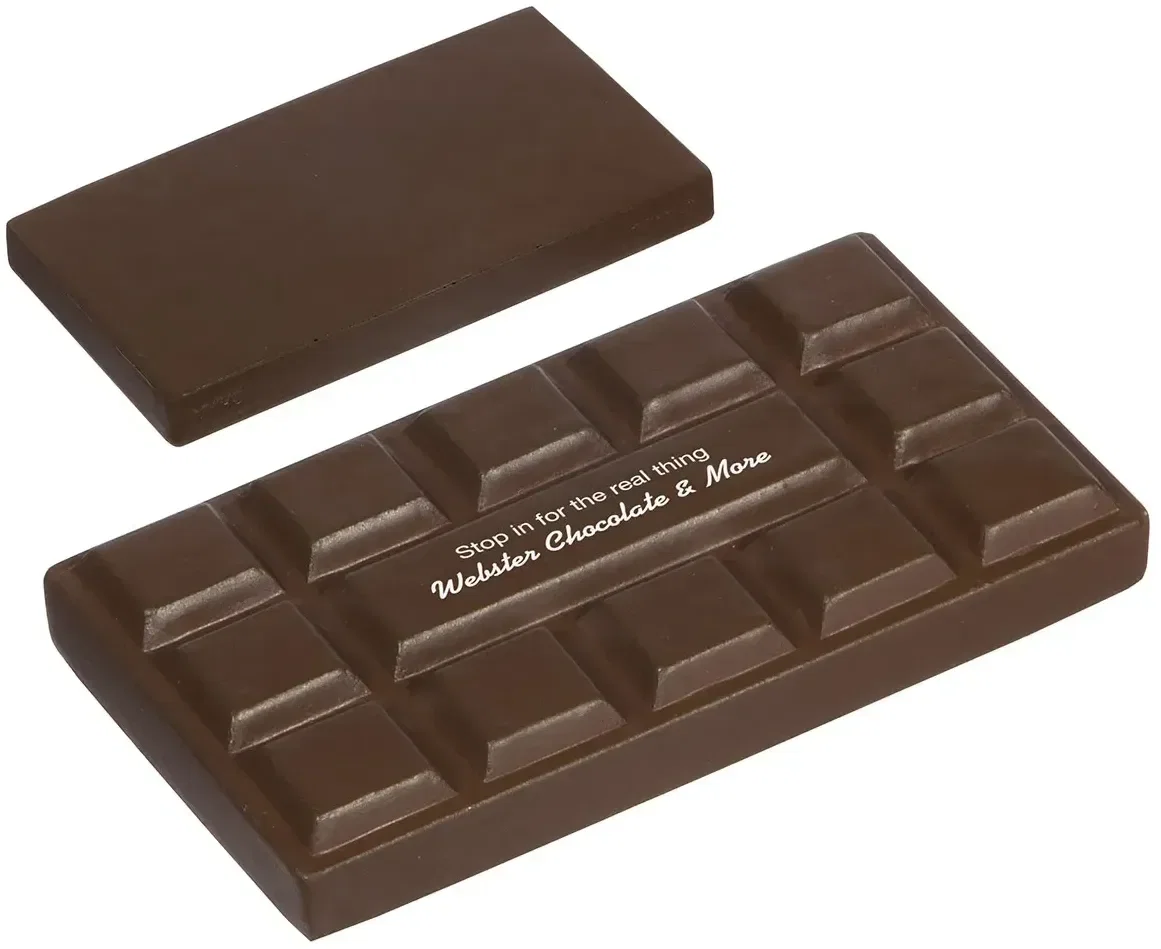 Chocolate bar custom stress reliever, branded promotional squeeze toy for logo giveaways