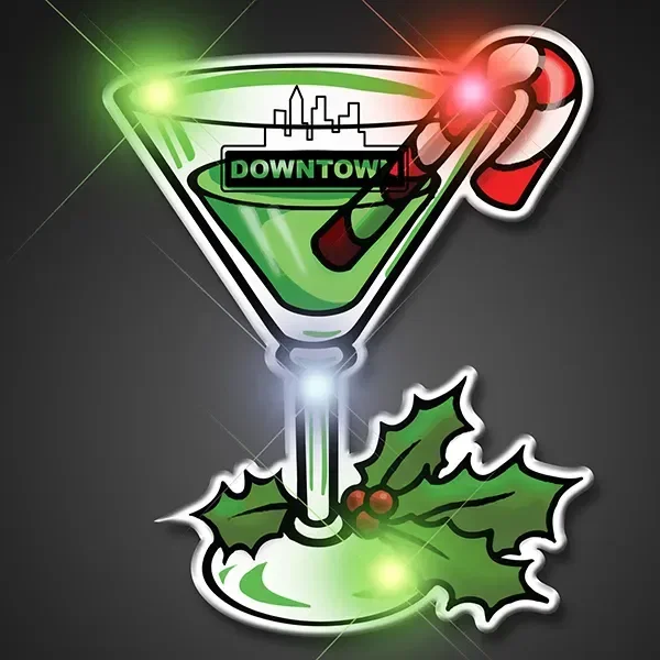 Christmas Martini Light-Up LED Lapel Pin — view 2