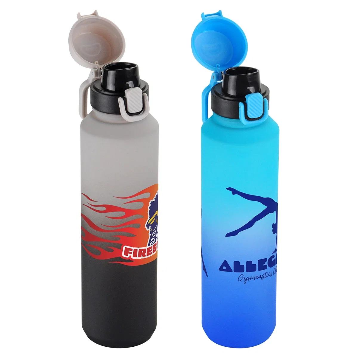 Custom branded Chroma Tritan water bottle, gradient color detail close-up