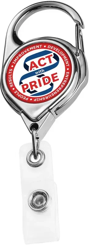 Chrome Carabiner ID Badge Reel with Secure Belt Clip