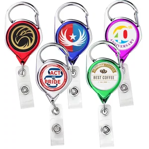 Chrome Carabiner ID Badge Reel with Secure Belt Clip