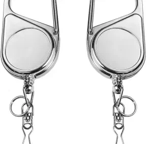 Chrome Carabiner ID Reel with “J” Hook & Split Ring — view 2