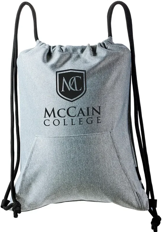 Taroko Chrome Fleece custom drawstring backpack front view, branded fleece cinch pack for games