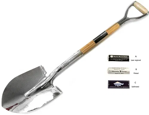 Chrome Groundbreaking Shovels - 40"long, Personalized Plates β view 1