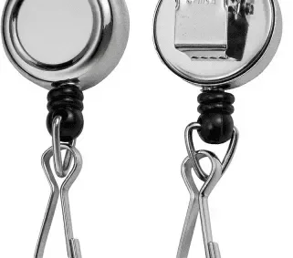 Chrome ID Badge Reel Metal J Hook & Bull Dog Clip Back — view 2