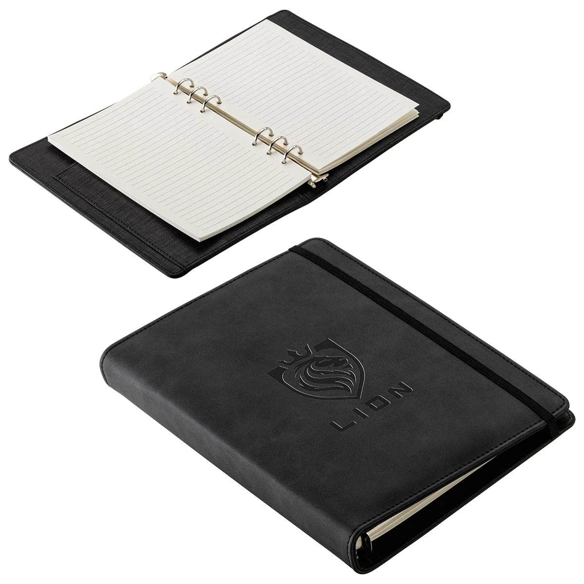 Custom Chronicle Refillable Ring Binder, front view of the branded binder cover