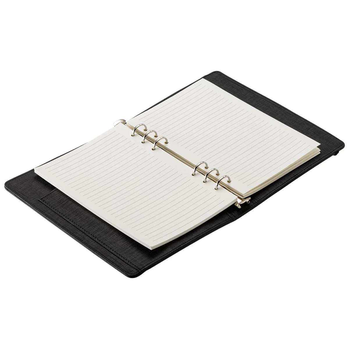 Open view of the Chronicle Refillable Ring Binder showing the rings and pages