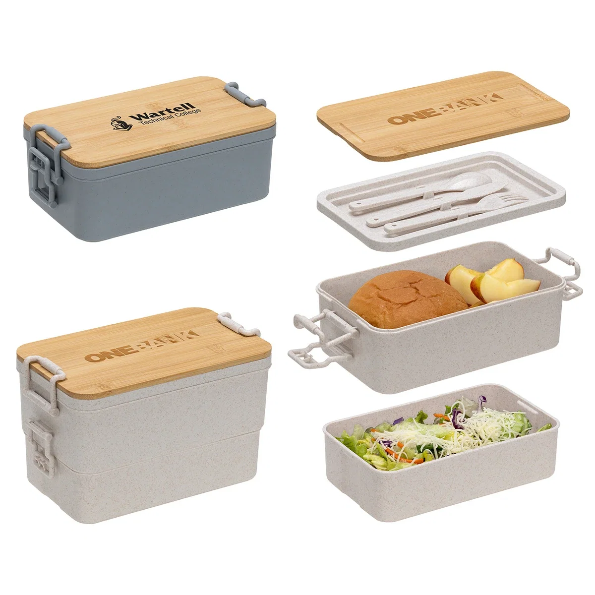 Custom Stackable Lunch Box With Utensils, front view of Style 1