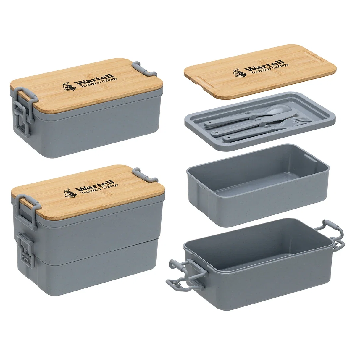 Stackable Lunch Box With Utensils open to show its stacked compartments, Style 1