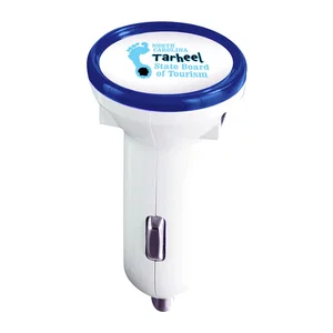 Circle Dual USB Car Charger, 210 mAh Output with Flashing Trim, Full-Color Imprint