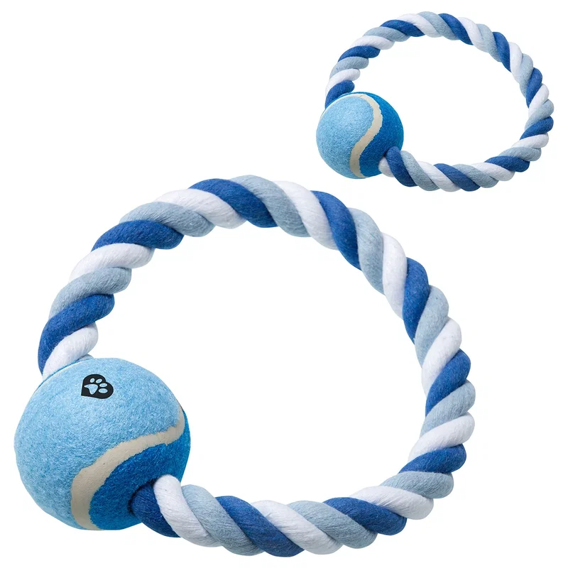 Custom Circlet Rope Ring & Ball Pet Toy, front view of the branded pet toy