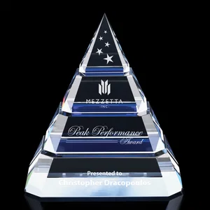 Faceted Optical Crystal Pyramid Award with Recessed Sapphire Plates
