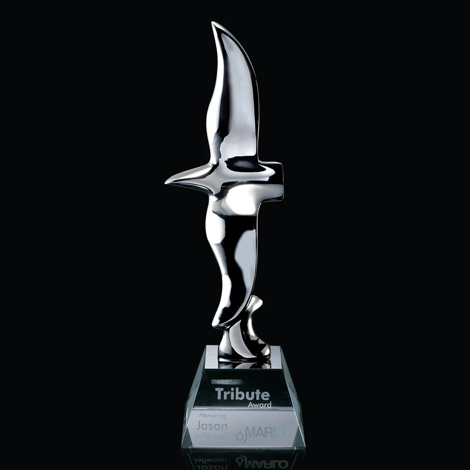 Custom Chrome Flying Eagle Award on Optical Crystal Base for service anniversary gifts