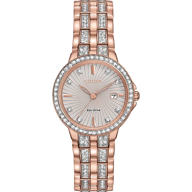 Citizen EW234856A Women's Eco-Drive Crystal Accent Rose Gold-Tone Stainless Steel Bracelet Watch