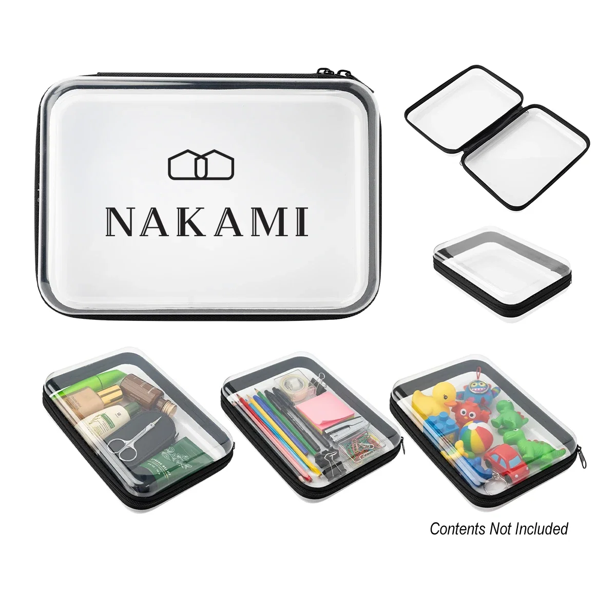 Zippered travel case measuring roughly 6 by 8 inches overall