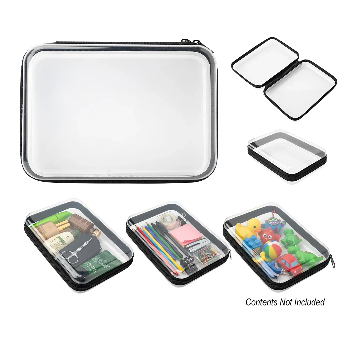 Transparent pouch with black trim for organizing small daily items